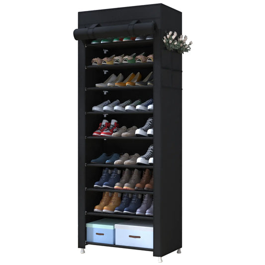 10 Tier Shoe Rack 9 Grids with Dustproof Cover